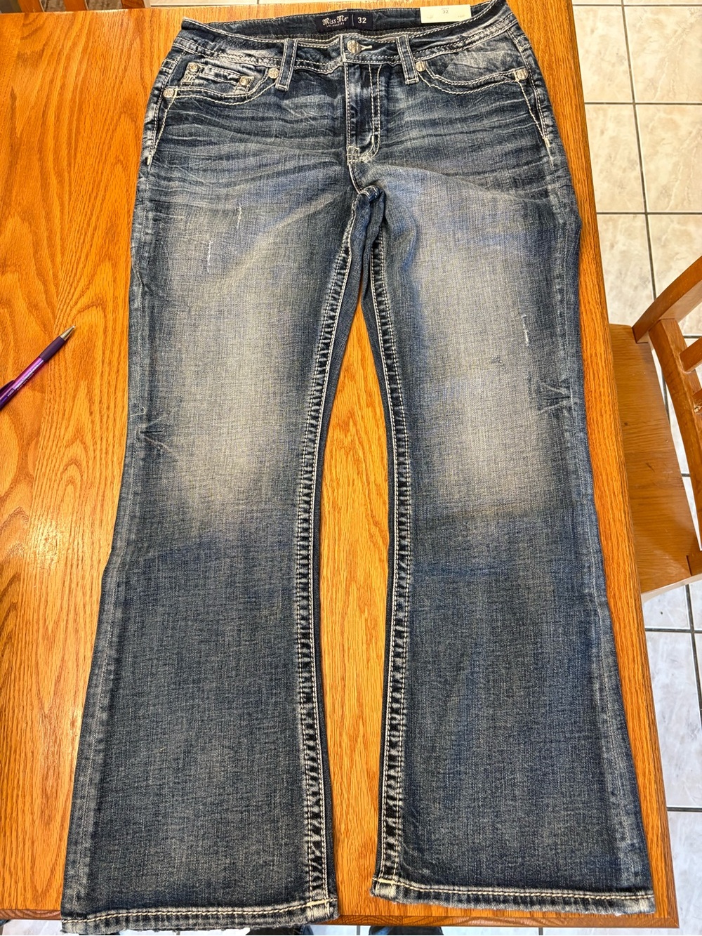 Miss Me Women's Flare Jeans in Distressed Dark Blue Wash